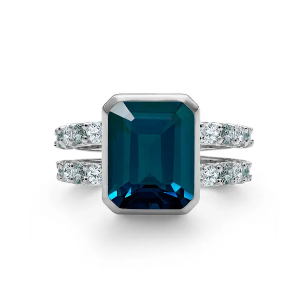 Personalized Warren Vertical Birthstone Ring with Accent Stones in 14k Gold sold by Haverhill