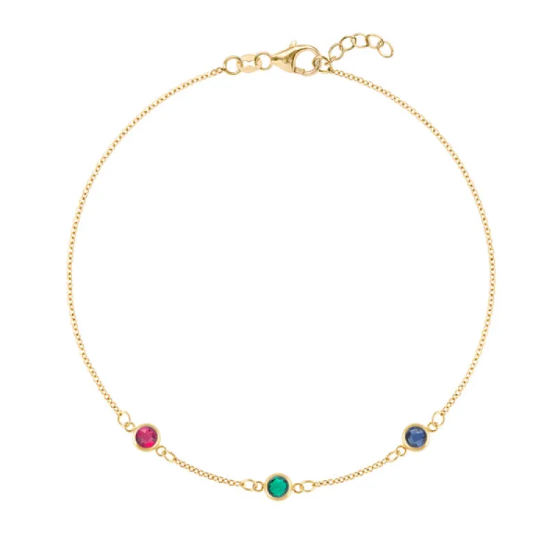 Personalized Classic 3 Birthstone Bracelet in 14k Gold sold by Haverhill
