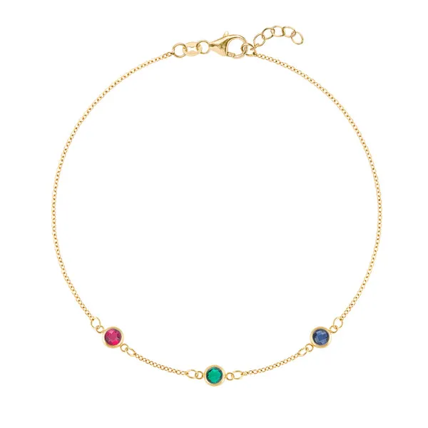 Personalized Classic 3 Birthstone Bracelet in 14k Gold sold by Haverhill