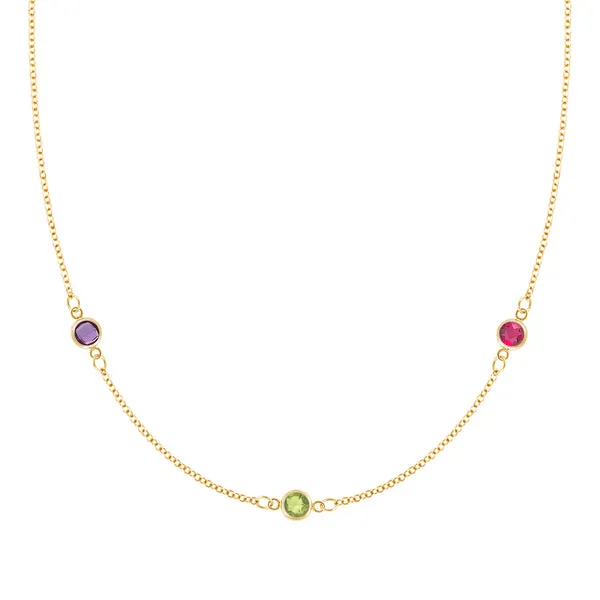 Personalized Classic 3 Birthstone Necklace in 14k Gold sold by Haverhill