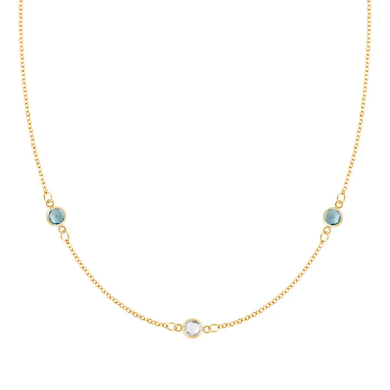Personalized Classic 3 Birthstone Necklace in 14k Gold sold by Haverhill