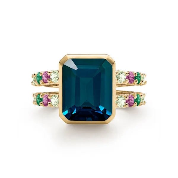 Personalized Warren Vertical Birthstone Ring with Accent Stones in 14k Gold sold by Haverhill