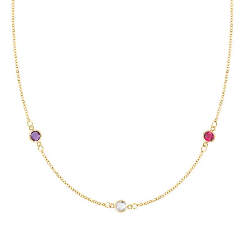Personalized Classic 3 Birthstone Necklace in 14k Gold sold by Haverhill