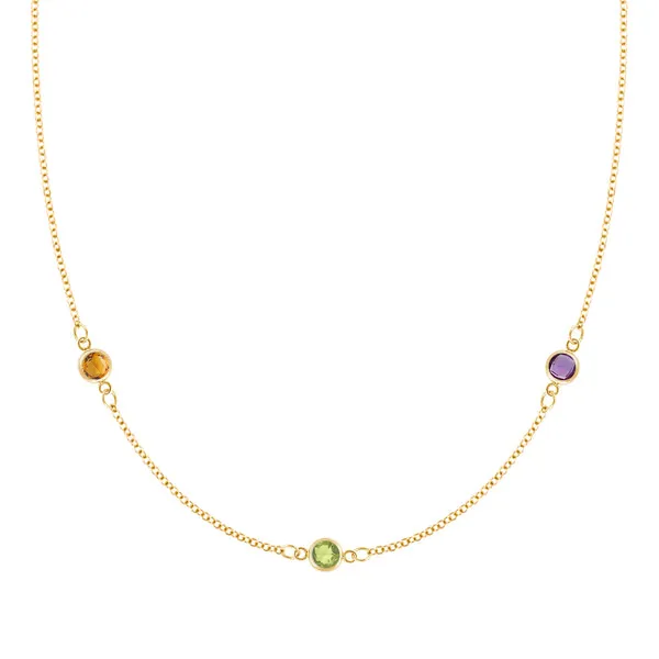 Personalized Classic 3 Birthstone Necklace in 14k Gold sold by Haverhill