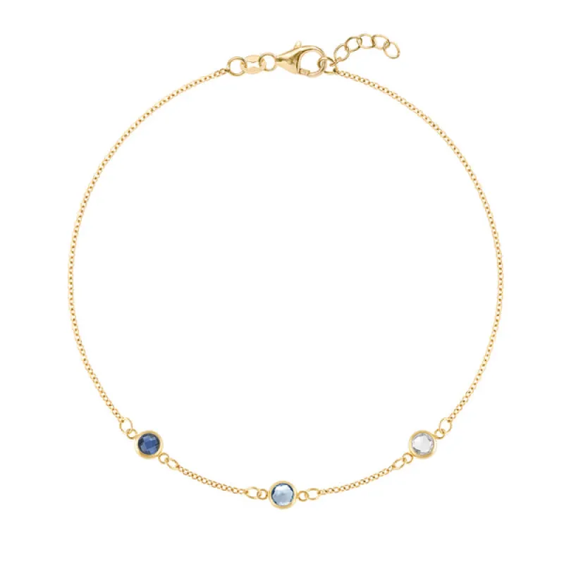 Personalized Classic 3 Birthstone Bracelet in 14k Gold sold by Haverhill