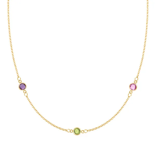 Personalized Classic 3 Birthstone Necklace in 14k Gold sold by Haverhill
