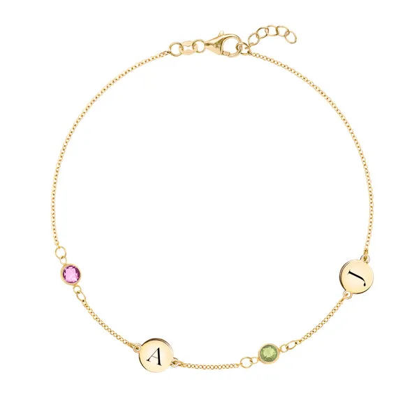 Personalized 2 Letter & 2 Classic Birthstone Bracelet in 14k Gold sold by Haverhill