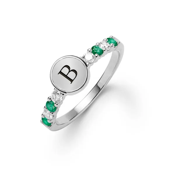 Rosecliff Letter Diamond & Emerald Ring in 14k Gold (May) sold by Haverhill