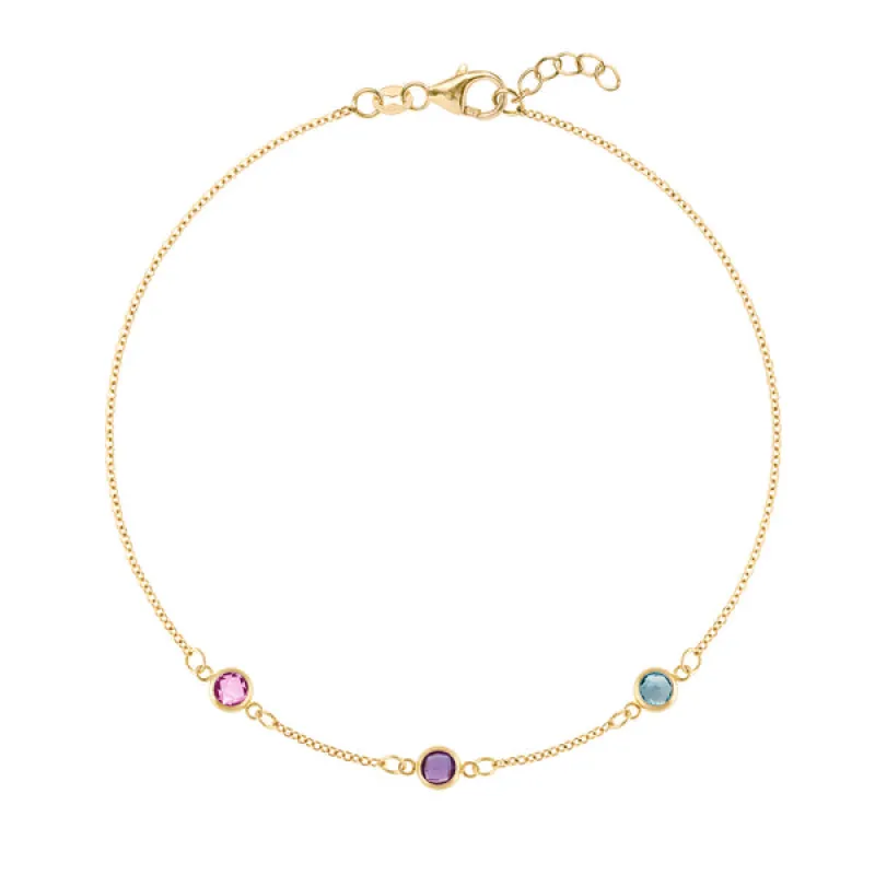 Personalized Classic 3 Birthstone Bracelet in 14k Gold sold by Haverhill