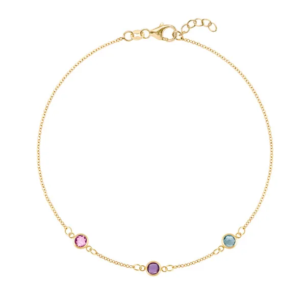 Personalized Classic 3 Birthstone Bracelet in 14k Gold sold by Haverhill