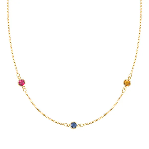 Personalized Classic 3 Birthstone Necklace in 14k Gold sold by Haverhill