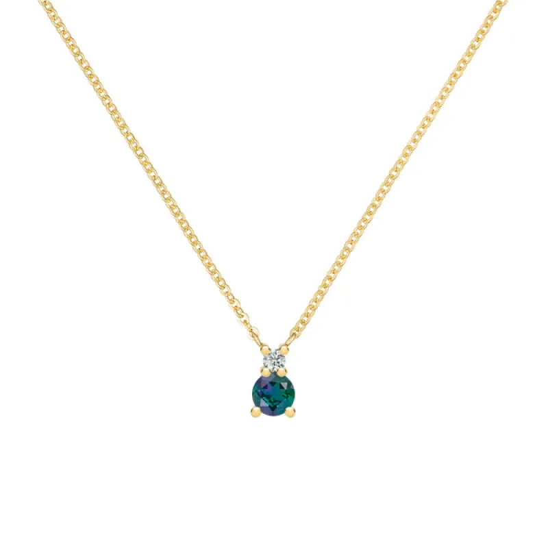 Personalized Greenwich Solitaire Birthstone & Diamond Necklace in 14k Gold sold by Haverhill
