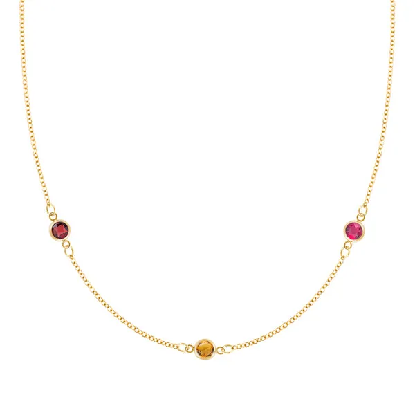 Personalized Classic 3 Birthstone Necklace in 14k Gold sold by Haverhill