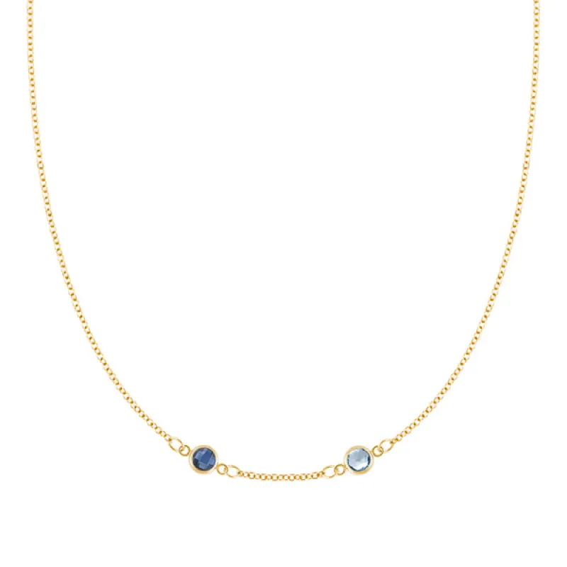 Personalized Classic 2 Birthstone Necklace in 14k Gold (Centered) sold by Haverhill