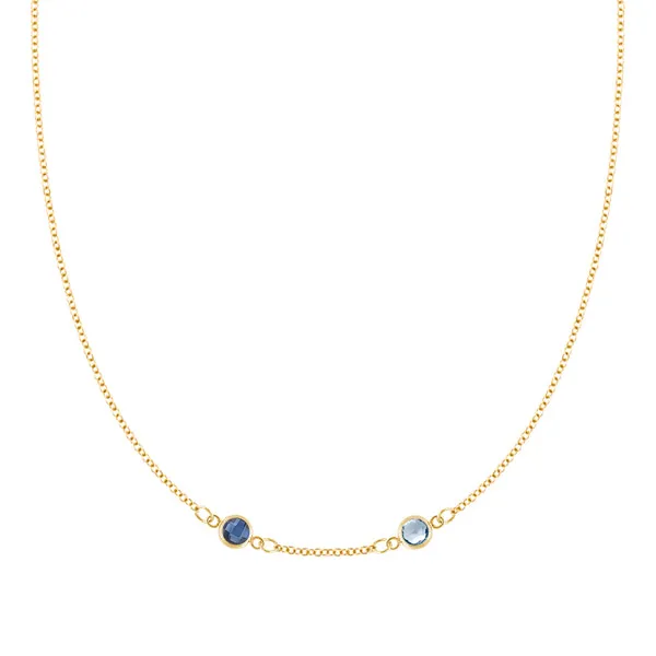 Personalized Classic 2 Birthstone Necklace in 14k Gold (Centered) sold by Haverhill