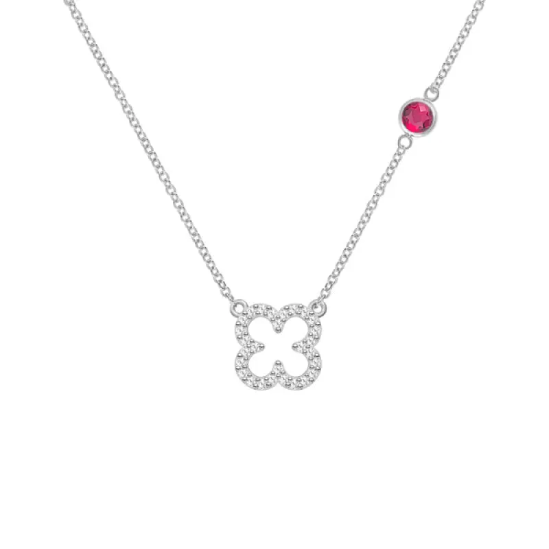 Personalized Diamond Clover & Birthstone Necklace in 14k Gold sold by Haverhill