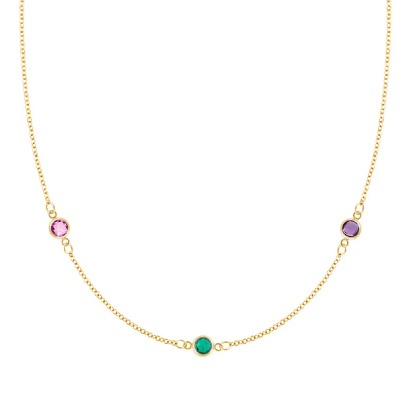Personalized Classic 3 Birthstone Necklace in 14k Gold sold by Haverhill