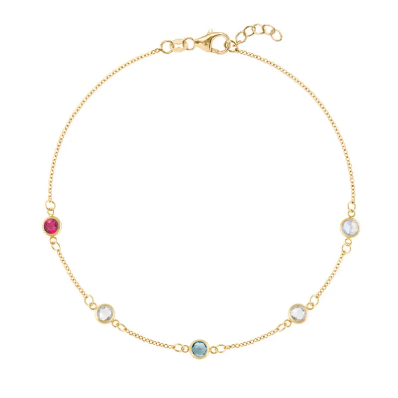 Personalized Classic 5 Birthstone Bracelet in 14k Gold sold by Haverhill
