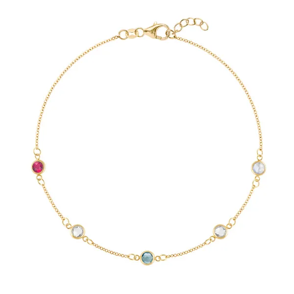 Personalized Classic 5 Birthstone Bracelet in 14k Gold sold by Haverhill