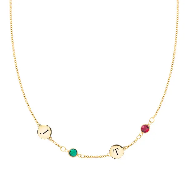 Personalized 2 Letter & 2 Classic Birthstone Necklace in 14k Gold (Single Spacing) sold by Haverhill