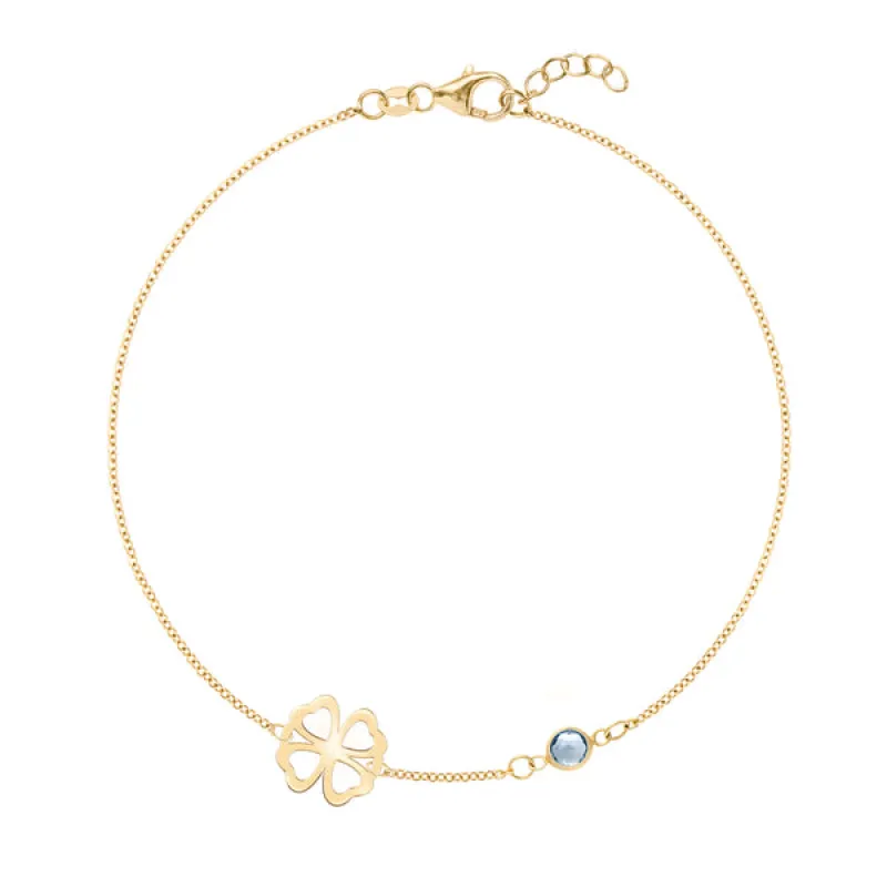 Personalized Classic Clover & 1 Birthstone Bracelet in 14k Gold sold by Haverhill