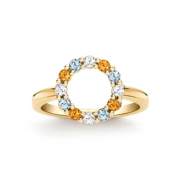Personalized Rosecliff Small Circle Birthstone Ring in 14k Gold sold by Haverhill