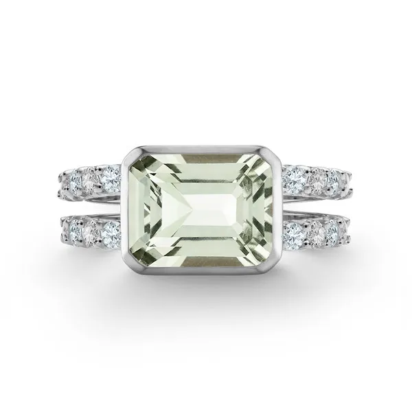 Personalized Warren Horizontal Birthstone Ring with Accent Stones in 14k Gold sold by Haverhill