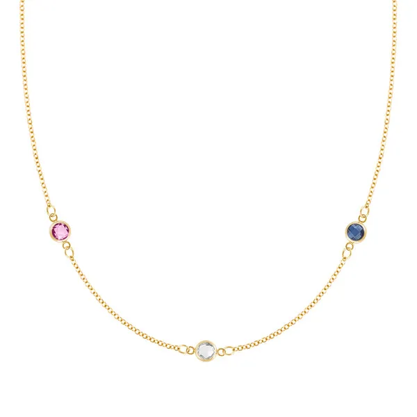 Personalized Classic 3 Birthstone Necklace in 14k Gold sold by Haverhill