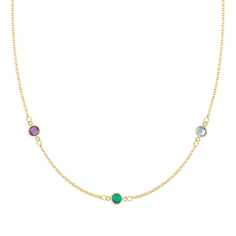 Personalized Classic 3 Birthstone Necklace in 14k Gold sold by Haverhill