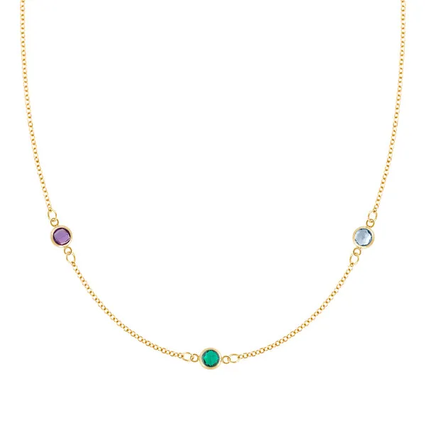 Personalized Classic 3 Birthstone Necklace in 14k Gold sold by Haverhill