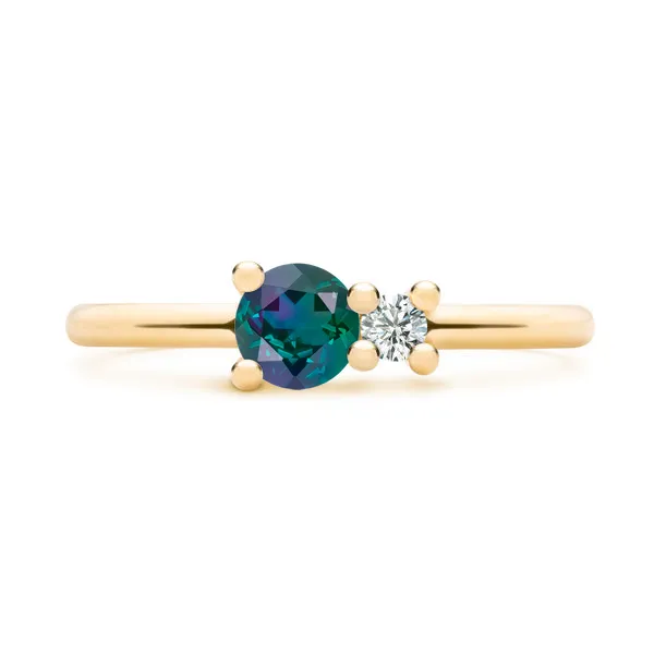 Personalized Greenwich Solitaire Birthstone & Diamond Ring in 14k Gold sold by Haverhill