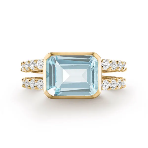 Personalized Warren Horizontal Birthstone Ring with Accent Stones in 14k Gold sold by Haverhill