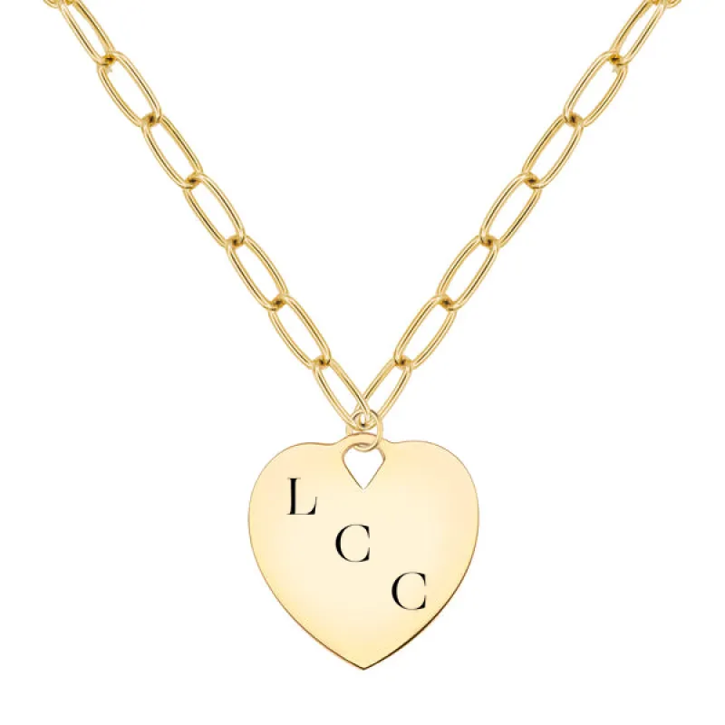 Engravable Large Flat Heart Pendant with Adelaide Chain in 14k Gold sold by Haverhill