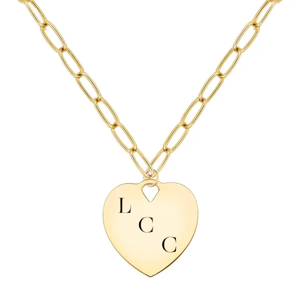 Engravable Large Flat Heart Pendant with Adelaide Chain in 14k Gold sold by Haverhill