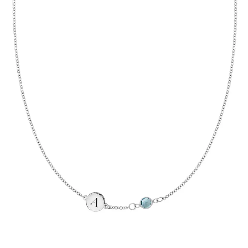 Personalized 1 Letter & 1 Classic Birthstone Necklace in 14k Gold (Single Spacing) sold by Haverhill