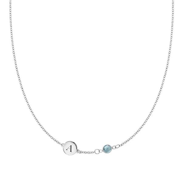 Personalized 1 Letter & 1 Classic Birthstone Necklace in 14k Gold (Single Spacing) sold by Haverhill