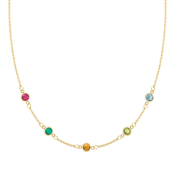 Personalized Classic 5 Birthstone Necklace in 14k Gold sold by Haverhill