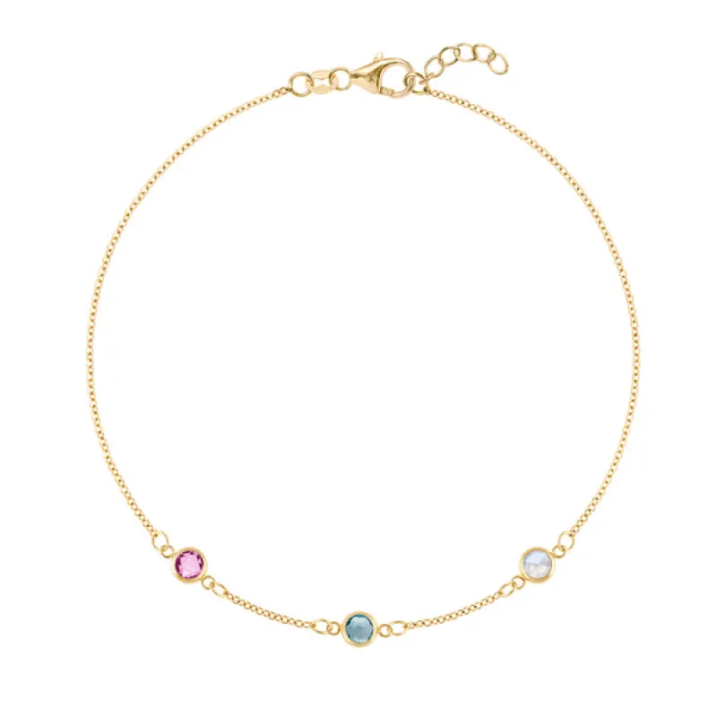 Personalized Classic 3 Birthstone Bracelet in 14k Gold sold by Haverhill