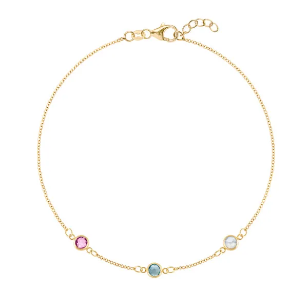 Personalized Classic 3 Birthstone Bracelet in 14k Gold sold by Haverhill