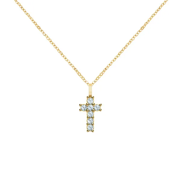 Rosecliff Small Cross Aquamarine Pendant in 14k Gold (March) sold by Haverhill
