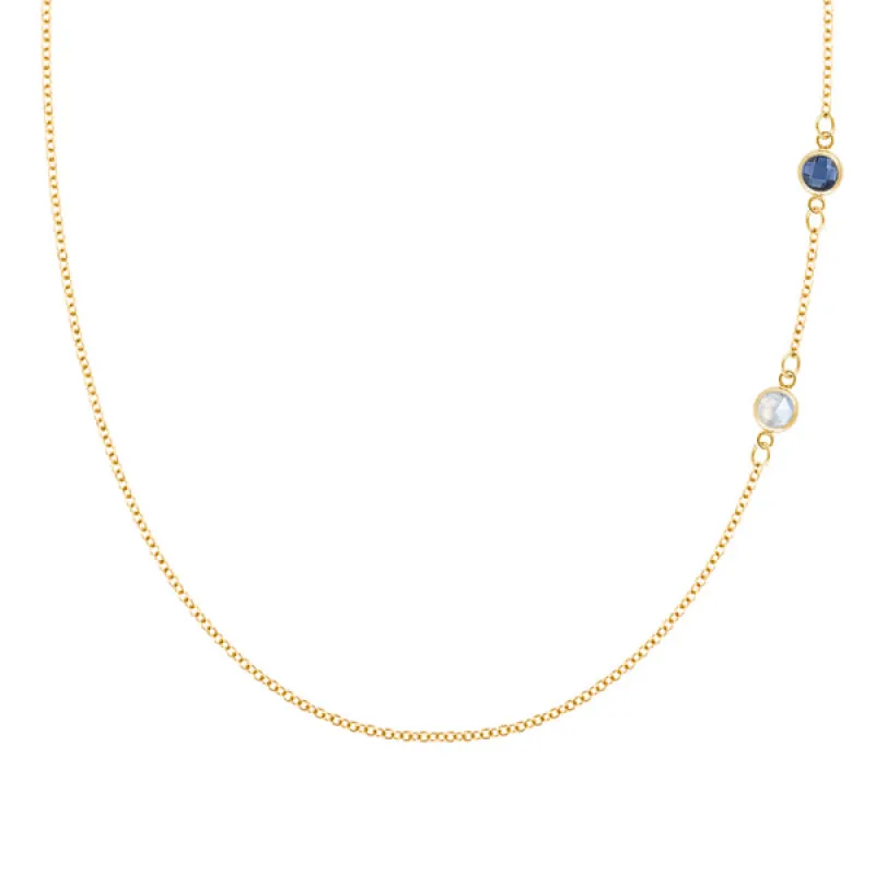 Personalized Classic 2 Birthstone Necklace in 14k Gold sold by Haverhill