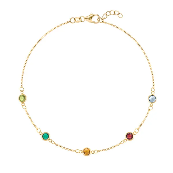 Personalized Classic 5 Birthstone Bracelet in 14k Gold sold by Haverhill