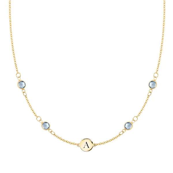 Personalized Classic 1 Letter & 4 Birthstone Necklace in 14k Gold (Double Spacing) sold by Haverhill