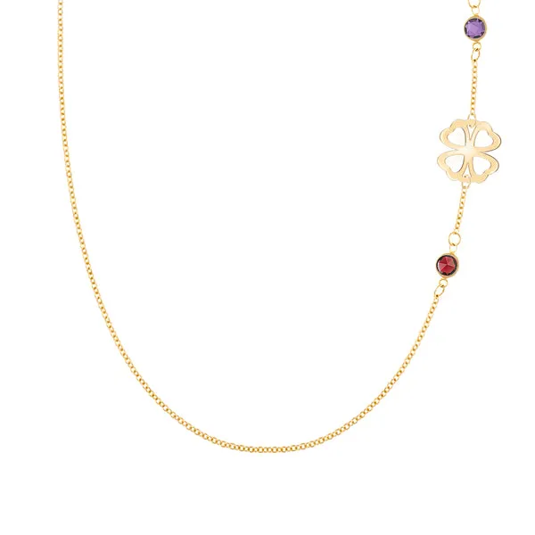 Personalized Classic Clover & 2 Birthstone Necklace in 14k Gold sold by Haverhill