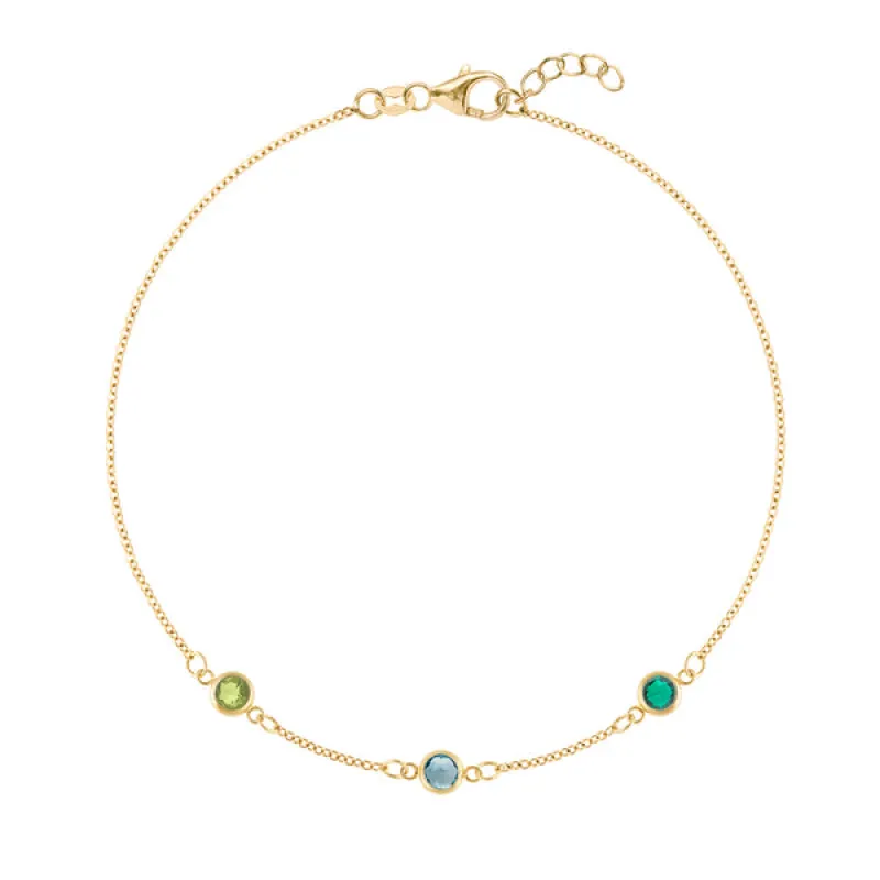 Personalized Classic 3 Birthstone Bracelet in 14k Gold sold by Haverhill