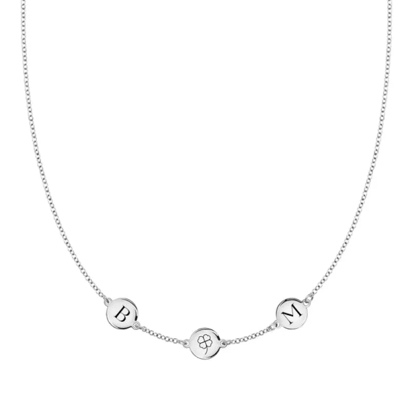 Personalized Clover Disc & 2 Letter Necklace in 14k Gold sold by Haverhill