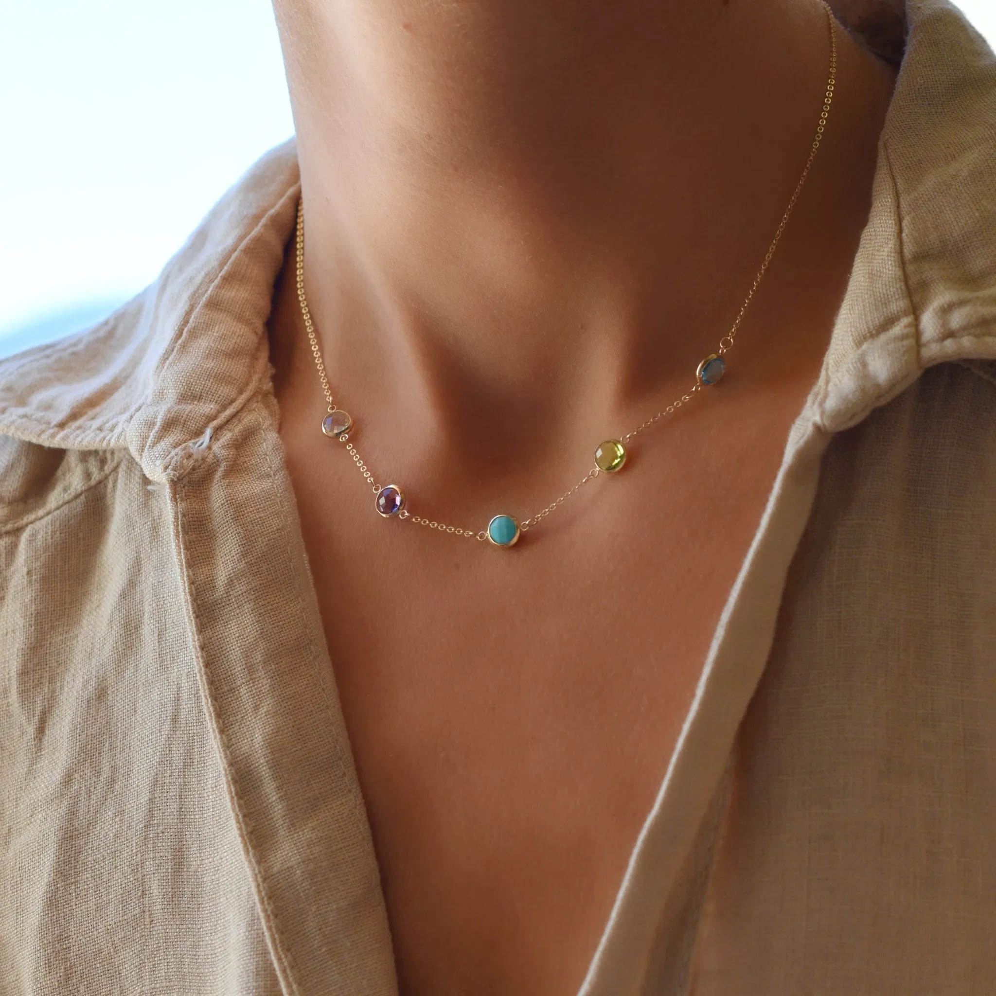 Personalized Grand 5 Birthstone Necklace in 14k Gold sold by Haverhill product image thumbnail 2