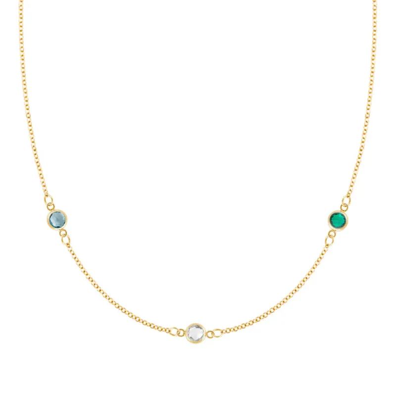 Personalized Classic 3 Birthstone Necklace in 14k Gold sold by Haverhill