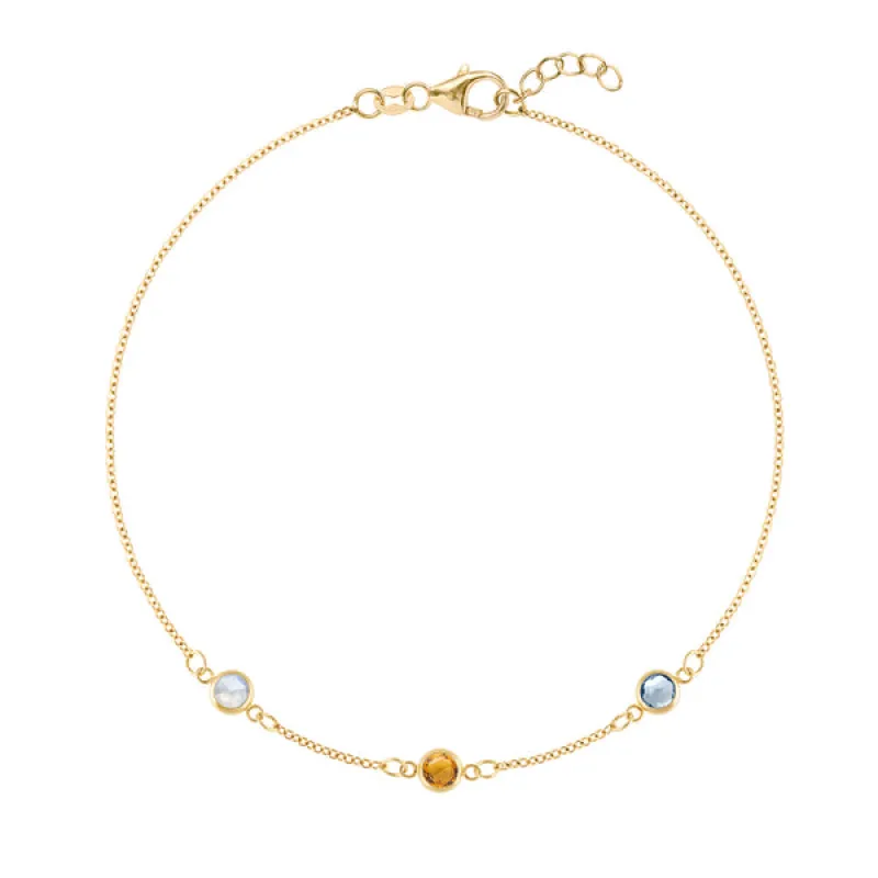 Personalized Classic 3 Birthstone Bracelet in 14k Gold sold by Haverhill