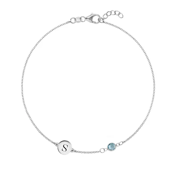 Personalized Classic 1 Letter & 1 Birthstone Bracelet in 14k Gold sold by Haverhill